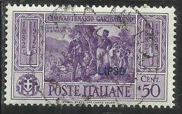 COLONIE ITALIANE: EGEO 1932 LIPSO GARIBALDI CENT. 50 CENTESIMI USATO USED OBLITERE´ - Ägäis (Lipso)