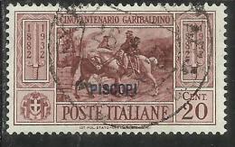 COLONIE ITALIANE: EGEO 1932 PISCOPI GARIBALDI CENT. 20 CENTESIMI USATO USED OBLITERE´ - Ägäis (Piscopi)
