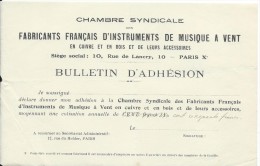 Bulletin D'Adhésion/Chambre Syndicale Fabricants Français De'Instruments De Musique à Vent/Vers 1925 PART172 - Other & Unclassified