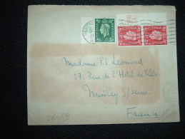 LETTRE POUR FRANCE TP 1D PAIRE AVEC BORD C/38 15 + 1/2D BORD C/38 40 OBL.MEC. 12 IX 1938 WEST KESSINGTON - Briefe U. Dokumente