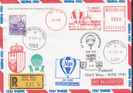 Austria Registered Einschreiben WIEN WIPA Label 1981 Cover Brief Freiballon OE-DZE 23. Sonderballonpost (2 Scans) - Par Ballon