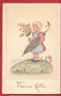 NH-10  Bonne Fête. Fillette Avec Bouquet De Clochettes Et Parapluie, Avec Oiseau. Circulé Sous Enveloppe - Geburtstag