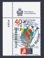 2013 SAN MARINO "40° ANNIVERSARIO FIRMA CONVENZIONE CONCESSIONE BREVETTI EUROPEI (CBE)" SINGOLO ANNULLO PRIMO GIORNO - Oblitérés