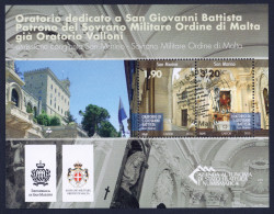 2013 SAN MARINO "ORATORIO SAN GIOVANNI BATTISTA" CONGIUNTA SMOM FOGLIETTO  ANNULLO PRIMO GIORNO - Oblitérés