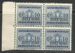 OCCUPAZIONI ITALIANE ISOLE JONIE 1941 SEGNATASSE SOPRASTAMPATO ITALIA ITALY OVERPRINTED CENT 10 TASSE TAXES MNH QUARTINA - Isole Ionie