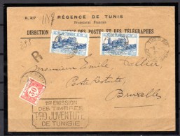 1928  Lettre Taxée 30c De Tunis Vers Bruxelles, Amphithéâtre Romain D’El Djem, Yv. 140 - Lettres & Documents