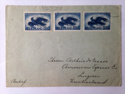 1938, 3 T Pour Vols Spéciaux Sur Lettre, D'Amsterdam à Luzern (Suisse) 12 1/2c Bleu-gris - Poste Aérienne