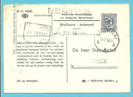 858 Op "Briefkaart-antwoord" Met Stempel TOURNAI Naar "Stationchef" KORTRIJK - Altri & Non Classificati