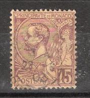 MONACO, 1901, Yvert N° 24, Prince Albert 1 Er,  15 C Brun Lilas , Obl TB, Cote 2 Euros - Usados