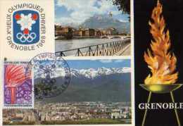 Carte 1° Jour, Jeux Olympiques Grenoble1968, Anneaux, Flamme Olympique,obliteration,timbre - Juegos Olímpicos