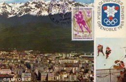 Carte 1° Jour, Jeux Olympiques Grenoble1968, Hockey Sur Glace,chaine De Belledonne,obliteration,timbre - Juegos Olímpicos