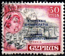 CYPRUS 1960 Queen Elizabeth Overprinted Cyprus Republic - 30m  Kyrenia   FU PAPER ATTACHED - Used Stamps