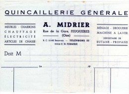 Facture  FEUQUIERES (Oise)  Quincaillerie Générale - Drogisterij & Parfum