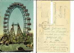 Wien: Prater - Riesenrad. Postcard Cm 9x14 Travelled 24/08/1955 (Panoramic Wheel, Ruota Panoramica, Roue Géante) - Prater