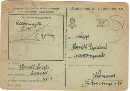 UNGHERIA - Hungary - Magyar - Ungarn - Postkarte - Postal Card - Entier Postal - Tabori Postai Levelezolap - Camp L/401 - Franchigia