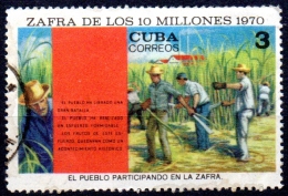 1970 Cuban Sugar Harvest Target. "Over 10 Million Tons" -3c - Cutting Sugar-cane CTO - Used Stamps