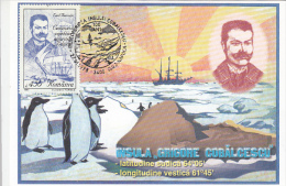 11319- BELGICA ANTARCTIC EXPEDITION, E. RACOVITA, SHIP, PENGUINS, COBALCESCU ISLAND, MAXIMUM CARD, 1998, ROMANIA - Spedizioni Antartiche