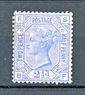 UK 1880-81 Victoria - N. 62 - 2,5 Penny Azzurro FB Tavola 22  MNH (due Mini Punti Di Ruggine, Comunque Bellissimo) - Unused Stamps