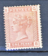 UK 1880-81 Victoria - N. 68 - 1 Penny Bruno Rosso BQ - Senza Gomma (MNG) - Unused Stamps