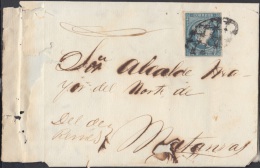 1857-H-134 CUBA ESPAÑA SPAIN. ANTILLAS. ISABEL II. 1857. Ant. Ed.7. ½ Rs. SIN FILIGRANA. CARTA DE REMEDIOS A MATA - Préphilatélie