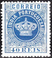 ÍNDIA - 1877 -  Coroa.   40 R.  (Azul Escuro)  Pap. Fino,  D. 13 1/2   (*) MNG  MUNDIFIL  Nº 52c - Portuguese India