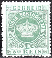 ÍNDIA - 1877 -  Coroa.   50 R.    Pap. Fino,  D. 12 3/4   (*) MNG  MUNDIFIL  Nº 53 - Portuguese India