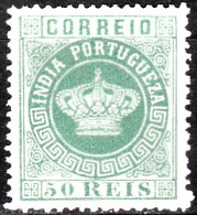 ÍNDIA - 1877 -  Coroa.   50 R.    Pap. Fino,  D. 13 1/2   (*) MNG  MUNDIFIL  Nº 53b - Portuguese India