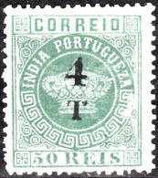 ÍNDIA - 1881-83 -  Coroa. Com Sobretaxa.  4 T S/ 50 R.    D. 12 3/4   (*) MNG  MUNDIFIL  Nº 104 - Portuguese India