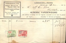 Facture Faktuur - Meststoffen Alberic Vandeweghe Ruiselede  1934 - Landwirtschaft