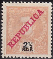 ÍNDIA - 1911 -  D. Carlos L, Com Sobrecarga «REPUBLICA»  2 1/2 R.     * MH   MUNDIFIL  Nº 203 - Portuguese India