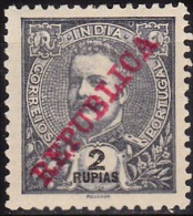 ÍNDIA  - 1911 -  D. Carlos L, Com Sobrecarga «REPUBLICA»   2 R.    * MH   MUNDIFIL  Nº 215 - Portuguese India