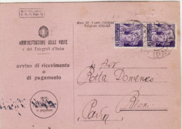 PAVIA 1.2.1945 /   R.S.I. -  Card _ Cartolina  - AVVISO DI RICEVIMENTO _ Cent. 50 X 2 - Poststempel