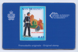 2013 SAN MARINO  "MILIZIA UNIFORMATA SANMARINESE 0,45" CALAMITA CARD - Errors, Freaks & Oddities (EFO)