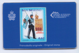 2013 SAN MARINO  "MILIZIA UNIFORMATA SANMARINESE 0,62" CALAMITA CARD - Plaatfouten En Curiosa