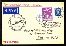 1928. Air Mail. 15 øre Lilac And 7 ØRE/4 ØRE.KØBENHAVN LUFTPOST 2 3.9.28 AIR POST OFFIC... (Michel: 144) - JF103844 - Poste Aérienne