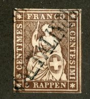 3447  Swiss 1855   Mi.#13 IIBys (o) Zum.#22D  Scott #25  Cat. 32.€ -Offers Welcome!- - Usados