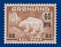 GREENLAND 1956 POLAR BEAR BROWN SURCHARGE   U.M. N.S.C. FACIT 38 - Ungebraucht