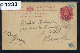 GRANDE BRETAGNE- INDE  ENTIER POSTAL  DE KURSEONG POUR LA BELGIQUE  1910  A VOIR - 1902-11 King Edward VII