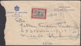 1952-H-21 CUBA. REPUBLICA. SOBRE ASUNTO OFICIAL. COLEGIO DE ABOGADOS. CERTIFICADO SELLO 8c REPUBLICA. - Lettres & Documents