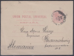 1882-EP-10 CUBA ESPAÑA SPAIN. POSTAL STATIONERY. 1882. Ed.12. ENTERO POSTAL A ALEMANIA. BRAUNSCHWIG. GERMANY. 1893 - Vorphilatelie