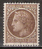 Timbre France Y&T N° 681 (7) Obl.  Type Cérès De Mazelin.  2 F 50. Brun. Cote 0,15 € - 1945-47 Ceres Of Mazelin