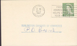 Canada Postal Stationery Ganzsache Entier 2 C. Elizabeth II. BURLINGTON Ontario 1962 To CHAMBER OF COMMERCE (2 Scans) - 1953-.... Regno Di Elizabeth II