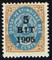 1905. Surcharge. 5 BIT On 4 C. Brown/blue Normal Frame. (Michel: 38 I) - JF153414 - Danish West Indies