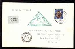 1931. Air Mail. Zeppelin. 1 Kr. Brown/blue King Christian X REYKJAVIK 30.VI.31 LUFTSCHI... (Michel: 148) - JF103936 - Luftpost