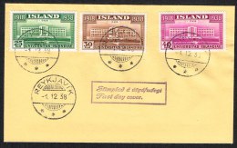 1938. University Of Reykjavik. Set Of 3. FDC REYKJAVIK 1. 12. 38. (Michel: 200-202) - JF104260 - Lettres & Documents