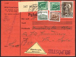 1943. Viking. 5 Kr. Dark Brown. Perf. 14 Together With 5 Aur, 2x 50 Aur Fish And 1 Kr. ... (Michel: 230A) - JF104581 - Lettres & Documents