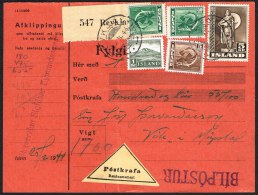 1943. Viking. 5 Kr. Dark Brown. Perf. 14 Together With 5 Aur, 2x 50 Aur Fish And 1 Kr. ... (Michel: 230A) - JF104581 - Brieven En Documenten