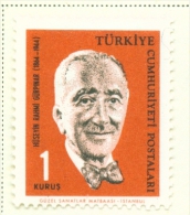 TURKEY  -  1964  Cultural Celebrities  1k  Mounted/Hinged Mint - Unused Stamps