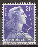 Timbre France Y&T N°1011B (08) Obl.  Marianne De Muller.  20 F. Bleu. Cote 0,15 € - 1955-1961 Marianne Of Muller