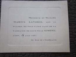 Carte De Visite  Militaria Monsieur Et Madame Lavorel Faire Part Naissance Fille Simone Lyon 1921 - Birth & Baptism